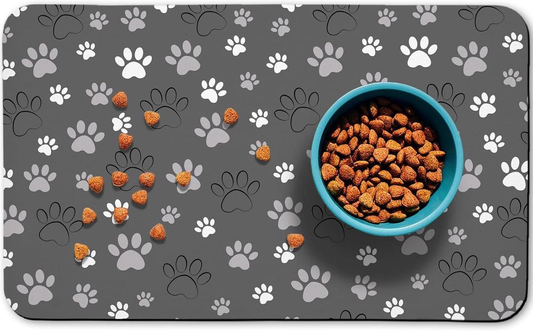 Dog Food Mat, Absorbent Water Bowl Mats Cat Pet Feeding Placemats Dark Gray 12 * 20 inch