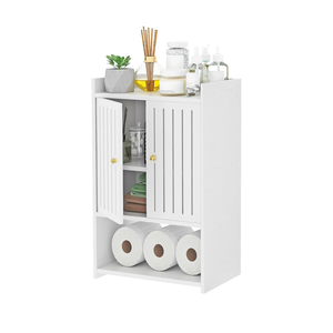 Wall Bathroom Storage Cabinet, 4-Tier Medicine Cabinet with Door, Bath Shelf Organizer for Living Room Kitchen Entryway Small Space