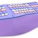 Wireless Ergonomic Keyboard and Mouse Combo with PU Wrist Rest, Carpal Tunnel Keyboard, 2.4G Colorful Split Ergo Keyboard, Comfortable Natural Typing, Compatible with PC/Laptop (Purple)