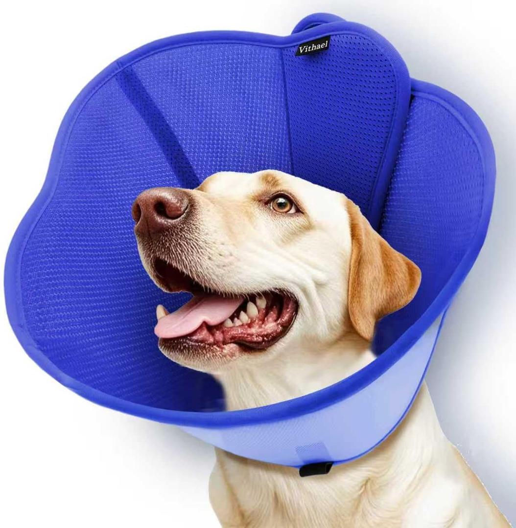 Upgraded Dog Cone Collar for Dogs After Surgery, Soft Breathable Pet Recovery Collar with Double-Layer Design, Adjustable Dog Cone Collar for Dogs, Elizabethan Collar (S, Blue)