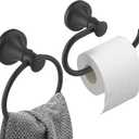 Hoimpro Matte Black Bathroom Bar Set, Wall Mounted Bathroom Hardware Fixture Tissue Roll Holder Towel Rack (Hand Towel Ring, Toilet Paper Holder), 2 PCS Bathroom Accessories, Stainless Steel