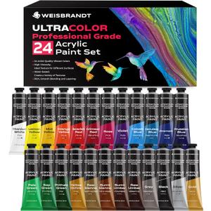 WEISBRANDT UltraColor Artist Quality Acrylic Paint Set, 24 Vibrant Colors, 0.74 oz/22ml Tubes, for Canvas, Wood, Ceramic, Fabric, Non Toxic-Fading