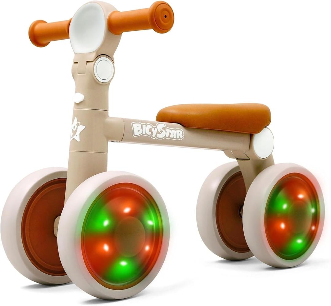 bicystar Baby Balance Bike with Adjustable Handlebars, Rear Wheel, Colorful Lighting, Best Gift for 12-36 Months