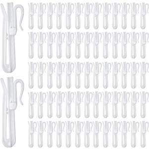 100Pcs Plastic Pinch Pleat Curtain Hooks, 70mm Adjustable Pinch Pleat Hooks Ratchet System Curtain Pleat Hook for Window Curtain, Door Curtain and Shower Curtain