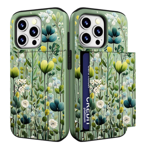 DYZTUNOCA Compatible with iPhone 16 Pro Case Wallet Cute for Women with Design,Rugged Credit Card Holder Slot Protective Phone Skin Cases Girly Design (green Vibrant Colorful Flowers)