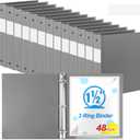 Henoyso 48 Pcs Gray 1.5 Inch 3 Ring Plastic Binder Bulk, 1 1/2 Inch Soft Flexible Binders Three Round Rings Fit 8.5x11 Papers for School Office Home File Organization Supplies