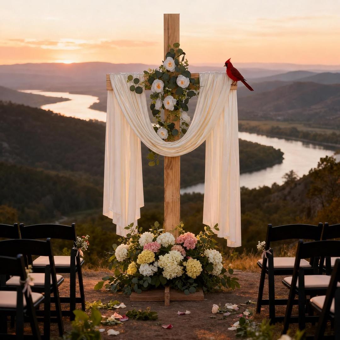 83 Inch Lawn Decorations Wood Cross and White Ribbons Eucalyptus Garlands Large Standing Cross Decoration Christian Religious Marriage Gifts for Ceremony and Reception Indoor Outdoor Decor