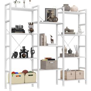 DUMOS Wide Bookshelf with Adjustable Shelves, Convertible 3-Column 4-Tier Display Unit, Industrial Bookcase for Living Room & Home Office, Sturdy Freestanding Storage Decor Organizer, White