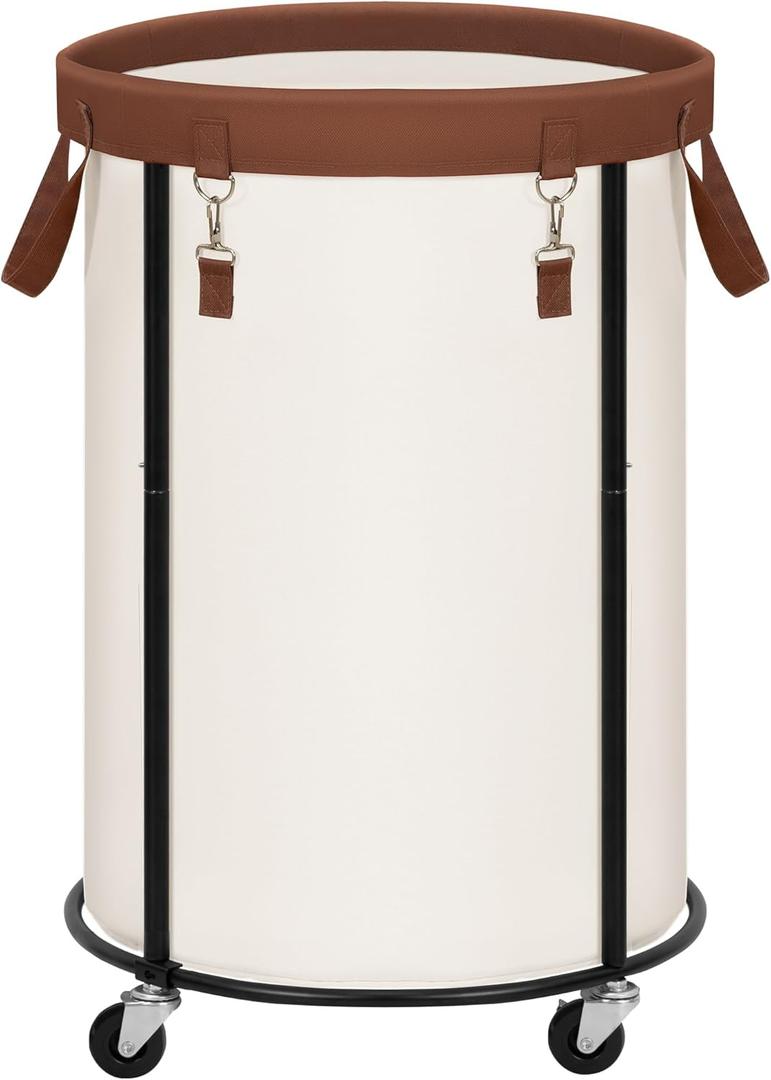 STORAGE MANIAC Rolling Laundry Hamper with Wheels 110L Laundry Basket, Round Laundry Cart with Metal Frame and Removable Bag, Clothes Hamper for Bedroom, Bathroom, Dorm Room, Laundry Room, Beige