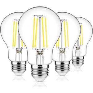 MAXvolador 60W Equivalent E26 LED Filament Light Bulbs, 850LM Daylight White 5000K LED Edison Bulb, Non-Dimmable 6W A19 LED Bulb Medium Base, 4-Pack