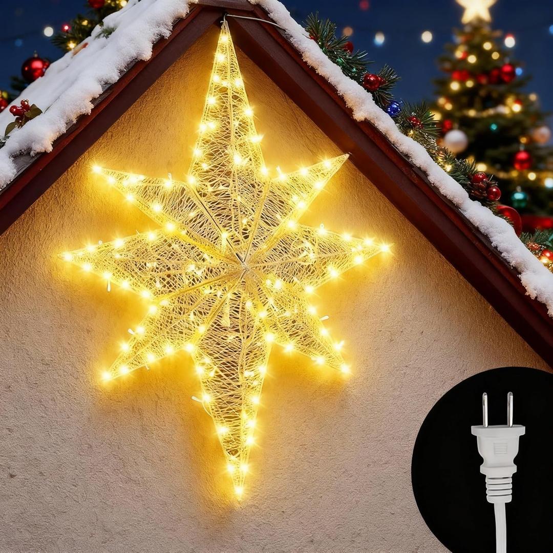 48 x 40.5 in Christmas Bethlehem Star Outdoor Additional 120V LED Light String with Us Plug Outdoor Bethlehem Christmas Light Waterproof Lighted Xmas Star Hanging for Xmas Decor