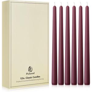 New Burning Formula Unscented Dripless 12-Inch Taper Candles Set of 12 - Burgundy, for Wedding, Dinner - Smokeless, Long Burning - Hand Poured, Colored Tall Candlesticks - Burdeos