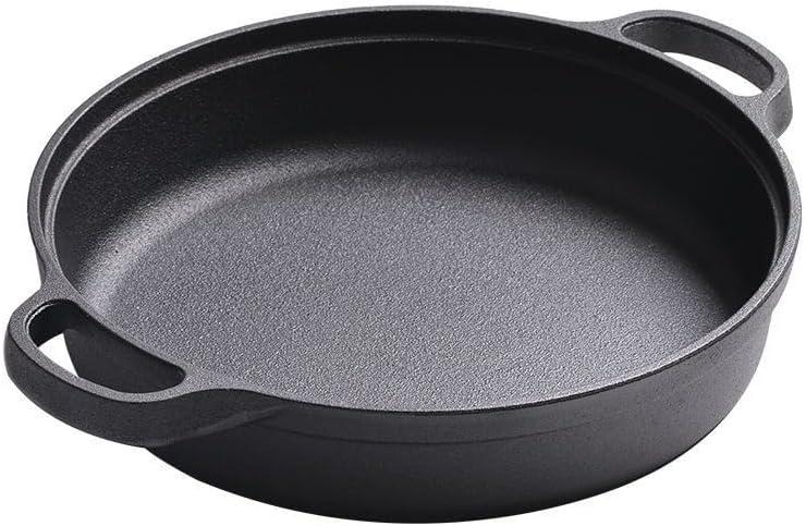 Cast Iron Skillet with 2 Handle, 22cm/25cm Rounde Mini Flat Bottomed Frying Pan for fried steakBread, Baking,Pizza, Outdoor Cooking, Camping, Grill, Stovetop, Oven Safe Cookware (8.7 x 8.7 x 1.78 in)