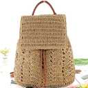 Goclothod Straw Backpack for Women Drawstring Shoulder Bag Bohemian Beach Handbags