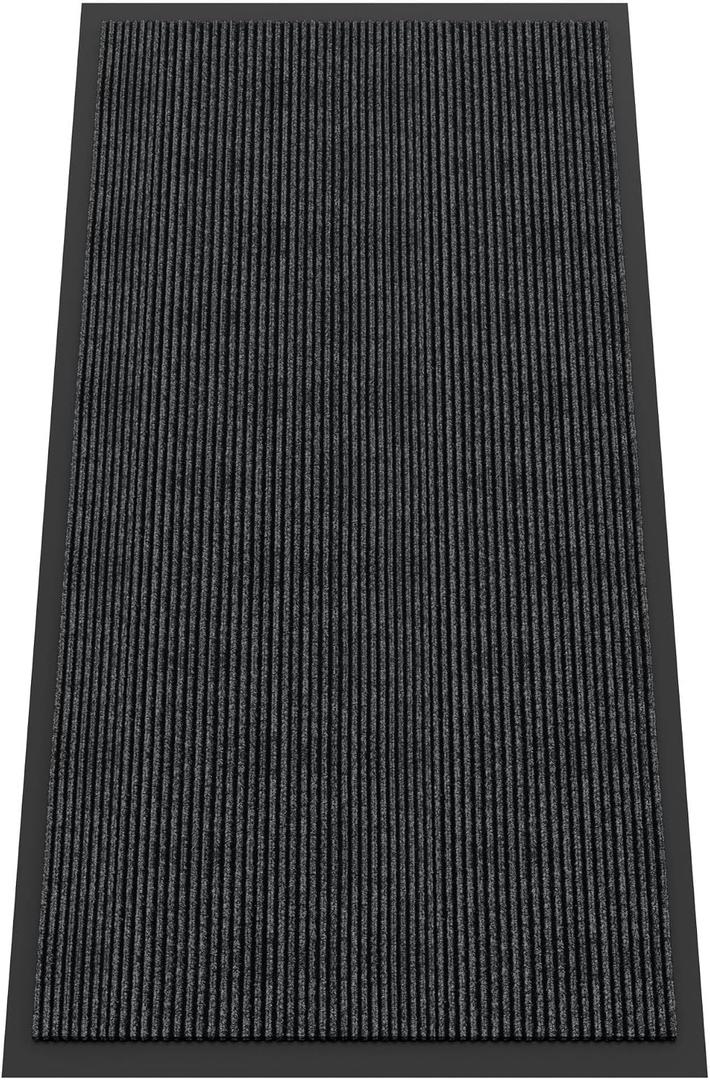 Indoor Outdoor Door Mat, 6 x 3' Doormat for Entryway, Rubber Backing Non Slip Front Door Mat Outside Entrance, Super Absorbent Commercial Floor Mat for Home Office, Grey