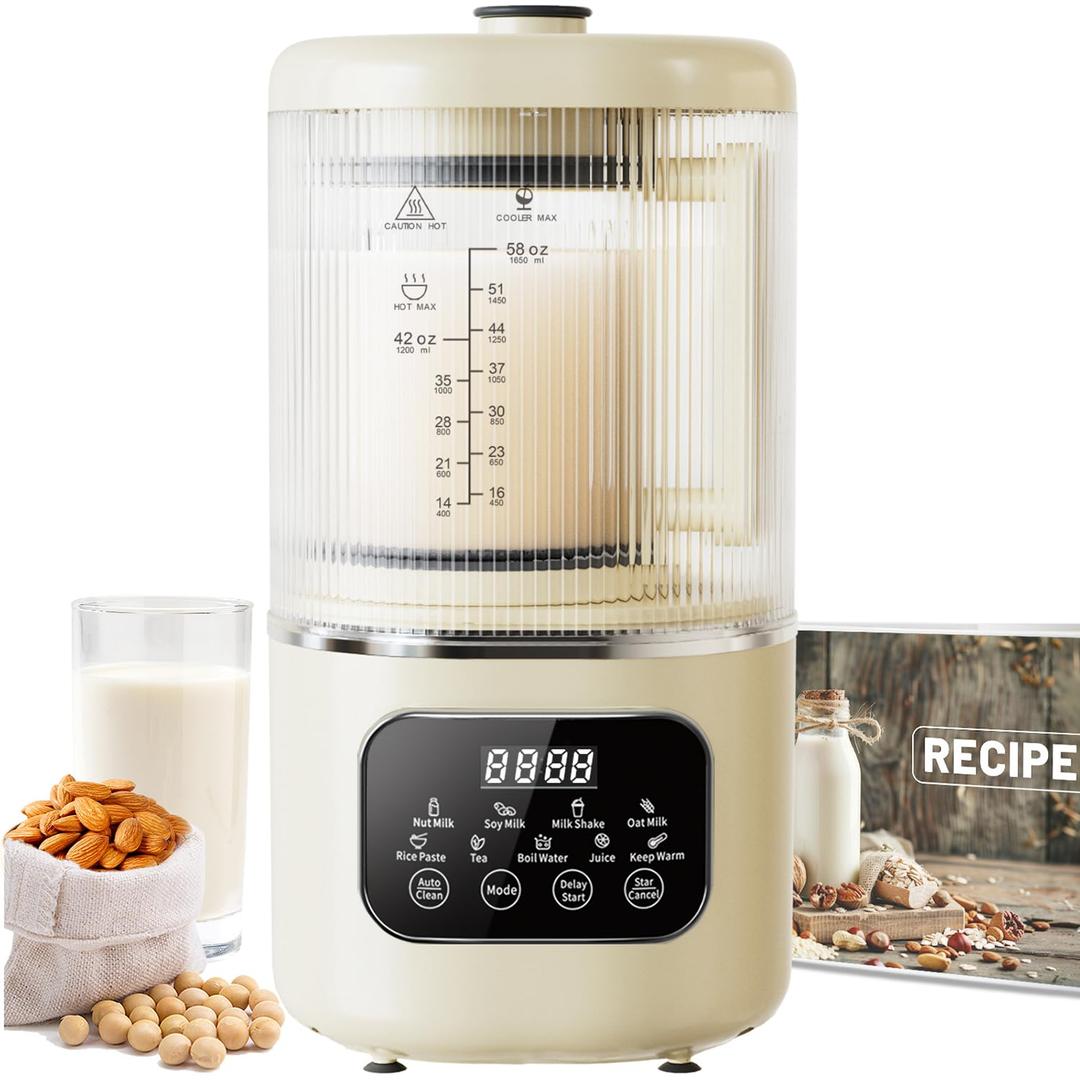 Automatic Nut Milk Maker, 50oz Soybean Milk Machine Low Noise Homemade Plant-Based Oat Almond Milk Maker with Auto Clean/Timer/BoilWater/Keep Warm