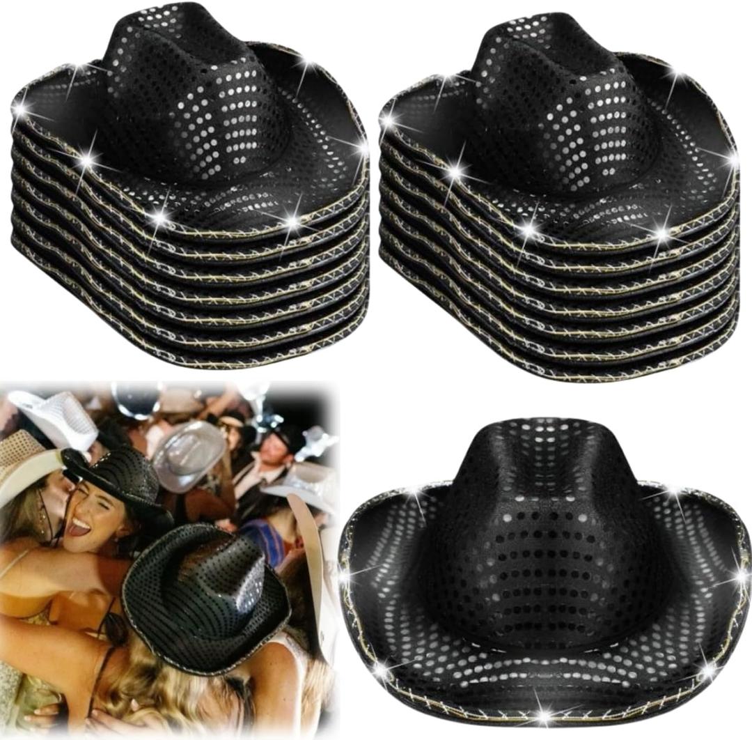 10 Pcs Wedding Light Up Cowboy Hat Led Cowboy Hat Lights Cowboy Cowgirl Hat for Wedding (Black)