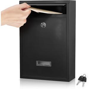 Mailbox Wall Mounted, Key Lock Mail Boxes, 3.3" D x 8.5" W x 12.6" H, Weatherproof Secure Mail Box, Key Lock Mail Boxes Outdoor, White Large (Black Key Lock) (Black Key Lock)