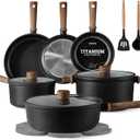 CAROTE Nonstick Pots and Pans, Induction Titanium Cookware Set 16pcs Kitchen Cooking Sets, Pot and Pan Non Stick w/Frying pan (PFOS, PFOA Free)