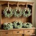 6 Pcs Mini Baby Breath Hanging Wreaths Gypsophila Candle Rings Pillar Holder Wreath Artificial Flower Spring Summer Floral Wreath for Wedding Farmhouse Porch Cabinets Table Decoration