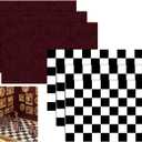 Lewtemi 6 Sheets Dollhouse Wallpaper & Flooring Set Self Adhesive Paper Mini Dollhouse Accessories for Miniature Museum Wall Floor DIY Mini Room Decor 11.8 x 7.9 Inch(Checkered Style,Red,Black White)