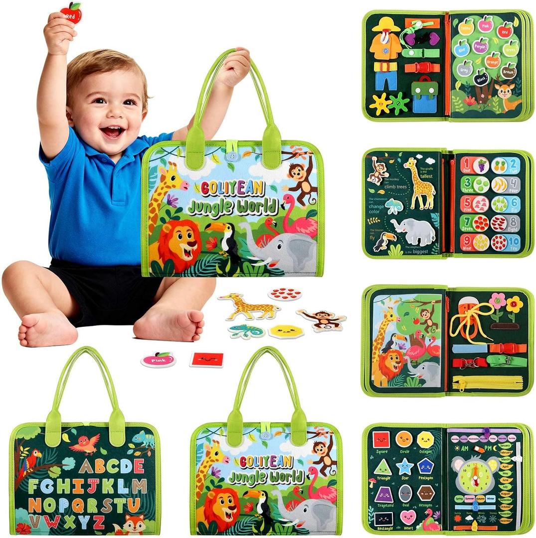 GOLIYEAN Toddler Busy Board - Montessori Toys for Toddler Boy Girl Birthday Gifts, Educational Learning Sensory Busy Book for Toddlers, Quiet Activity Books for Toddlers, Travel Toys for Airplane Car