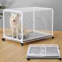 42 Inch Collapsible Dog Crate with Diamond Mesh, No-Tool Assembly Foldable Dog Kennel with 4 Lockable Wheels,Removable Tray,Portable Dog Cage for Medium/Large Dogs, Space-Saving, Indoor Outdoor Use (L - 42.5"L x 28.3"W x 28.9"H, White)