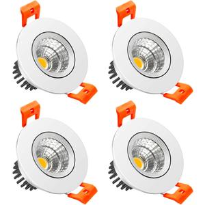 LightingWill 2inch LED Dimmable Downlight, 3W COB Recessed Ceiling Light, Warm White 3000K-3500K, CRI80, 25W 220LM Halogen Bulbs Equivalent, White (4 Pack)