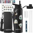 40oz Insulated Water Bottle (Cold for 48 Hrs), BPA Free&Leak Proof, Stainless Steel Water Flask, Water Jug with Straw Spout Lids for Gym, Hiking, Travel, Black