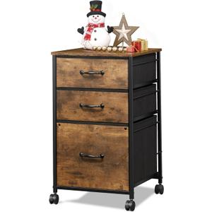 DEVAISE Mobile File Cabinet, Rolling Printer Stand with 3 Drawers, Fabric Vertical Filing Cabinet fits A4 or Letter Size for Home Office, Rustic Brown Wood Grain Print
