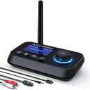 Bluetooth Transmitter Receiver 3-in-1 Bluetooth 5.3 Audio Adapter for 2 Headphones with Bypass Volume Control ON/Off Switch LCD Display 3.5mm Aux/Optical/RCA for Home Stereo TV Speaker PC