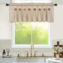 FRAMICS Farmhouse Valance Curtains, Boho Cotton Linen Kitchen Valance, Rustic Button Window Valance for Kitchen Bathroom Bedroom, Country Rod Pocket Valances for Windows, Linen Color, 52 x 18 Inch