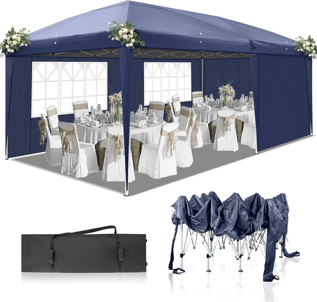 Outvita 10x20ft Ez Pop Up Canopy, Portable Instant Canopy Tent with 4 SideWalls for Outdoor Events, Party, Wedding, Birthday,Graduation