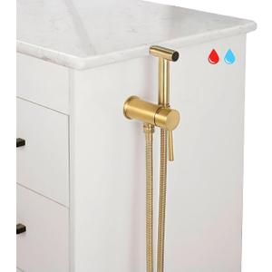 Gold Hot and Cold Bidet Spray Set Mounted on The Bathroom Vanity, Hand Held Stainless Steel Warm Water Bidet Sprayer for Toilet with Brass Hot and Cold Mixing Valve