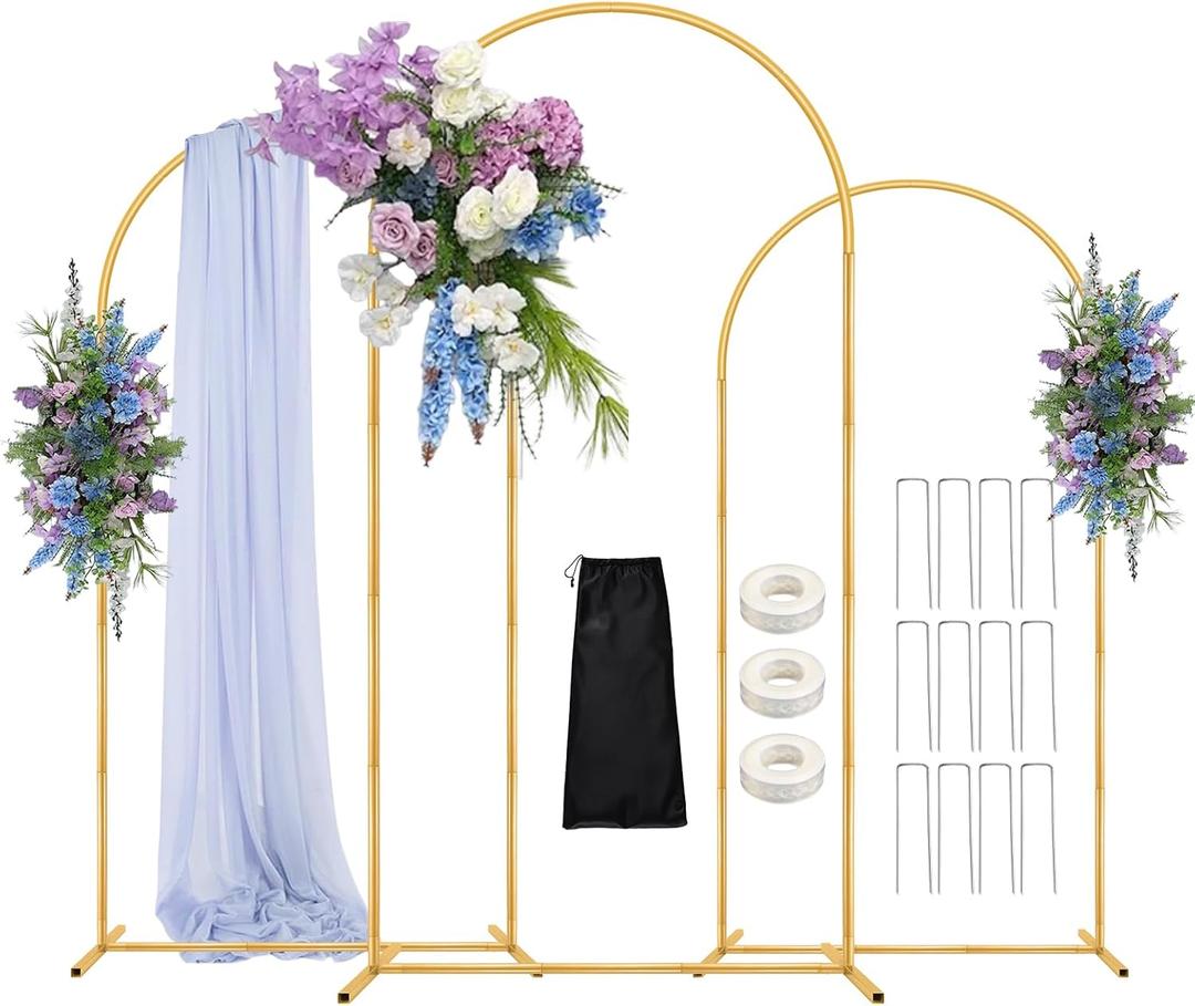 Balloon Arch Stand, 6FT,5FT,4FT Set of 3 Metal Gold Wedding Backdrop Arch Stand Kit with Base for Wedding Baby Shower Birthday Party Event Background Decoration Garden Floral Decor