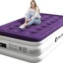 CHILLSUN Twin Air Mattress Inflatable Airbed with Built in Pump, 3 Mins Quick Self-Inflation, Comfortable Top Surface Blow Up Bed for Home Portable Camping Travel, 75x39x18'', 550 lb MAX (Purple)
