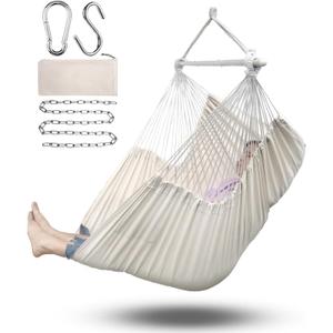 ADVOKAIR Hammock Chair Large 70.9"x47.2", 32% Bigger XXL Hanging Swing Chair with 500lbs Capacity, Heavy Duty Steel Spreader Bar, Extra Roomy Comfort for Adult Indoor Outdoor Bedroom Patio (Beige)
