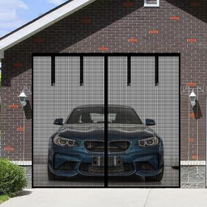 Magnetic Garage Screen Door for 1 Car Garage Doors 9x7FT- Reinforced Self Sealing Fiberglass Mesh Door with 4 Strapping Tapes, High Energy MagnetsHands Free Door Screen with Closure Weighted Bottom