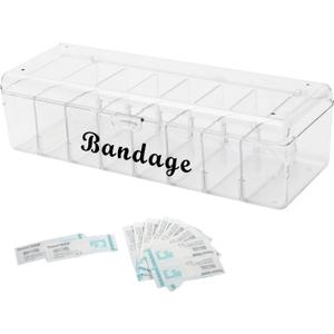 Bandaid Organizer Holder,8 Compartments Medicine Storage Box with Flip Cover,Multiple Compartments Band Aid Organizer,Bandaid Box for Elastic Bandage Wrap, Cotton Swabs(Clear)