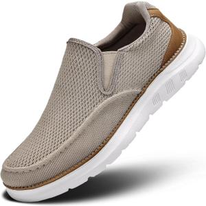 Mens Boat Loafers Slip-on Casual Mesh Walking Shoes Business Oxfords Sneakers Work Lightweight Comfortable Soft Sole (Beige), 8