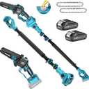 SEESII 2-in-1 Electric Pole Saws for Tree Trimming, 6 Inch Mini Chainsaw Cordless with Extension Pole, Battery Powered Pole Chain Saw, Tree Trimmer Limb Branch Cutter Pruner with 2 Battery PS600 (Blue)