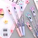 Kawaii Liquid Sand Glitter Writing Set, Plastic Cute Pens, 0.5mm Cat Paw Shiny Luminous Ballpoint Pens Black Link, Back to School Supplies for Teen Girls Women (6pcs Cat Paw Head Pen+ 10 pcs Refill)