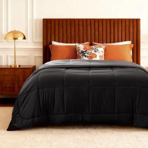 Bedsure Comforters Queen Size Duvet Insert, Quilted Down Alternative Comforter, Ultra Soft Lightweight Comforter Blanket for Bed, with 8 Tabs, Machine Washable, 88x88 in, Black/Grey