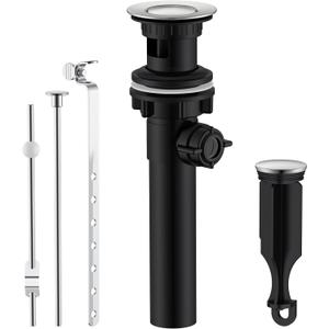 KENES Bathroom Sink Drain Stopper Assembly with Lift Rod, Brushed Nickel Sink Drain with Overflow, Lavatory Pop Up Drain Assembly for Bathroom Vanity Sink, LJ-P701