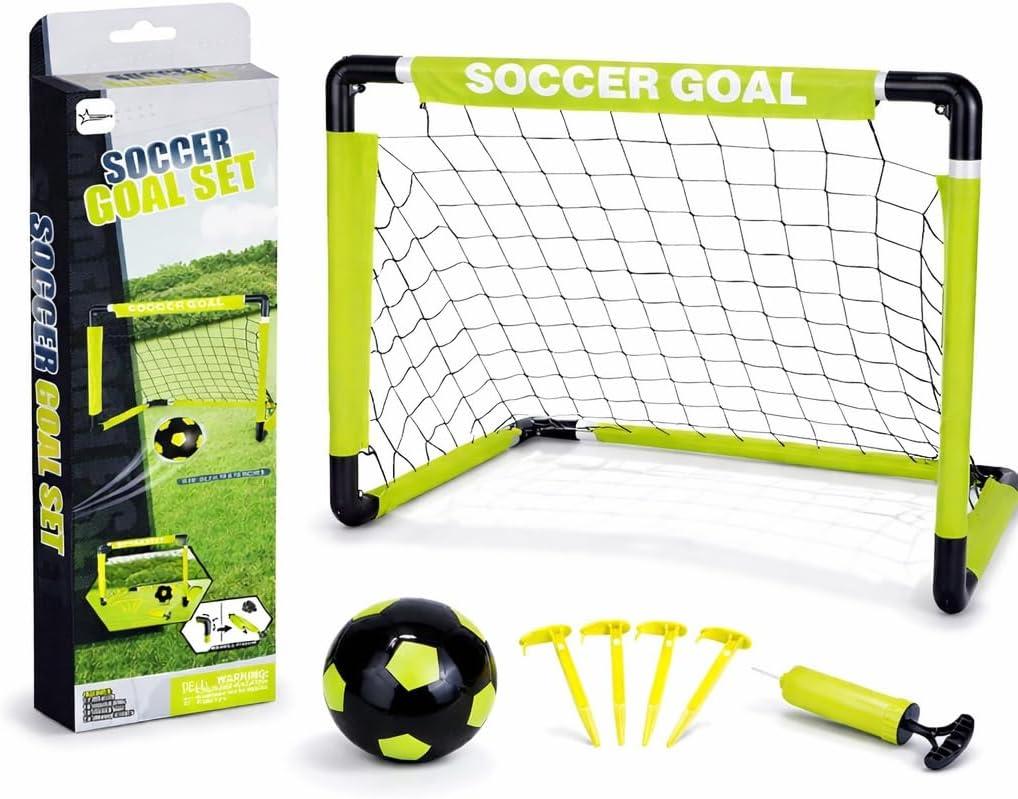 Kids Soccer Goals Set for Indoor & Outdoor Play  Includes Foldable Goal, Ball, Pump & 4 Stakes