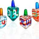 HDCRYSTALGIFTS Set 4 Blown Glass Tradition Hanukkah Dreidel Figurine Ornament 1.5'' Art Glass Classic Dreidel Paperweight Collectibles Jewish Hanukkah Gift