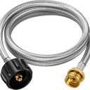 Rushare Propane Hose Adapter, 5 FT Braided Hose for Buddy Heater, Blackstone 17" 22" Tabletop Griddles, Coleman Stoves, Weber Q Grills - Converts 1 lb to 20 lb Tanks, Weather Resistant (5 Feet-Upgraded)