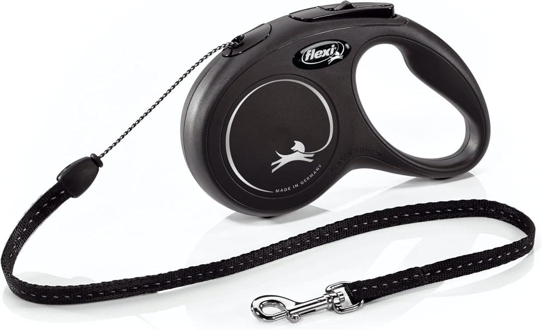 FLEXI New Classic Cord Retractable Dog Leash for Small Dogs up to 26 lbs.  16 ft., Black | Tangle-Free Pet Walking Leash with One-Handed Brake, Pause, Lock|German Quality Product