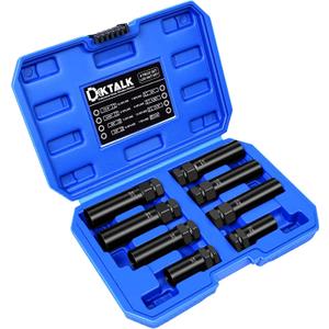 8PCS Spline Lug Nut Socket Set, CR-MO Universal Wheel Lock Removal Tool & Master Key Kit for Automotive Locking Lug Nuts, 5/6/7/12 Spline