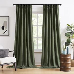 DUALIFE Pinch Pleated Blackout Curtains 108 Inches Long 9ft Length 2 Panels Set, Back Tab with Hooks,Ceiling Curtains for Track System Living Room Boho Decor,40Wx108L Inch, Olive Green